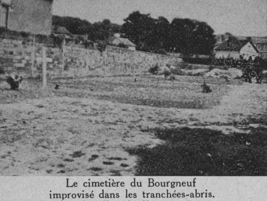 Le cimetière du Bourgneuf improvisé dans les tranchées-abris.