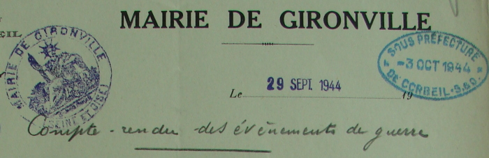 Compte-rendu de la Libération de Gironville-sur-Essonne