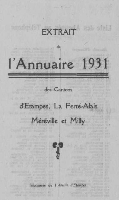 Annuaires des quatre cantons (Abeille d'Etampes, 1930)