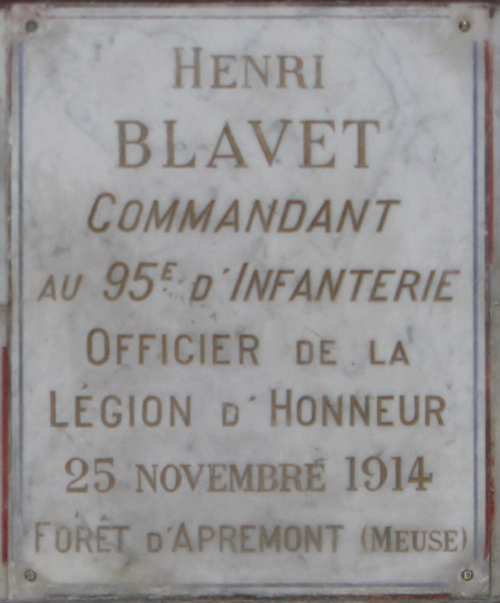Plaque d'Henri Blavet au mémorial de l'église Notre-Dame d'Etampes (1921)