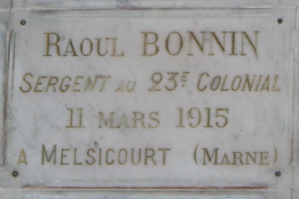 Plaque de Raoul Bonnin au mémorial de l'église Notre-Dame d'Etampes (1921)