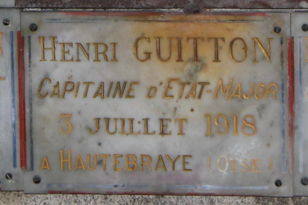 Plaque de Henri Guitton au mémorial de l'église Notre-Dame d'Etampes (1921)