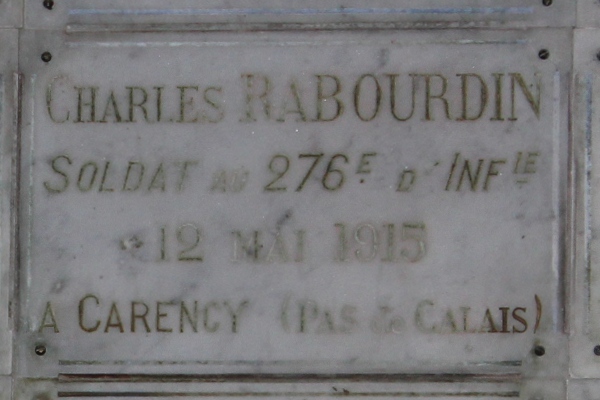 Plaque de Charles Rabourdin au mémorial de l'église Notre-Dame d'Etampes (1921)