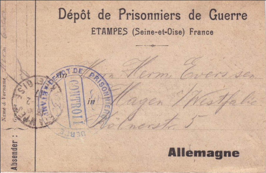 Courrier émanant du dépôt de prisonniers du dépôt d'Etampes
