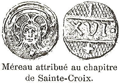 Méreau attribué à Sainte-Croix d'Etampes (dessin de René Ravault père, 1902)
