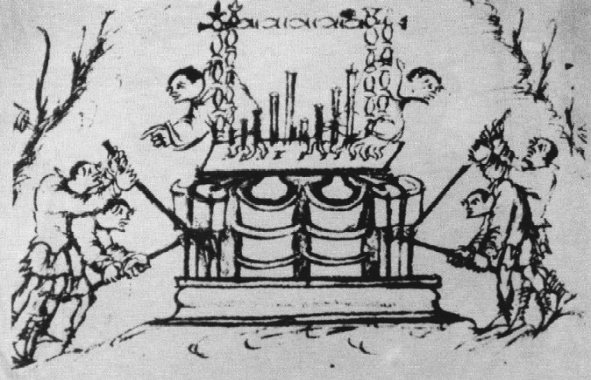La vigne: Pressoir (gravure du XIIIe siècle, BNF)