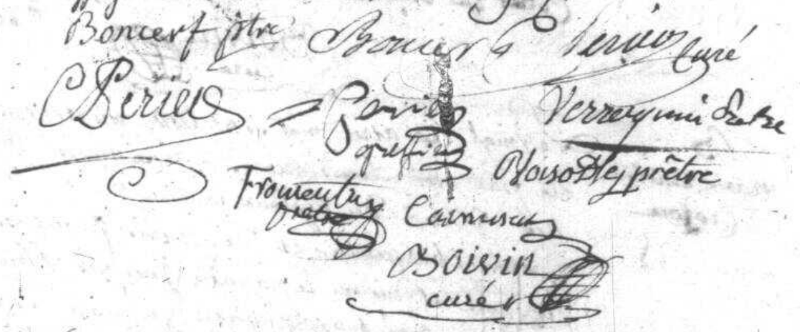 Signataires de l'acte de décès de Claude-François Boncerf en 1792