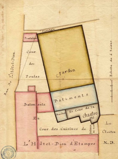 Plan de l'Hôtel-Dieu d'Etampes au XVIIIe siècle
