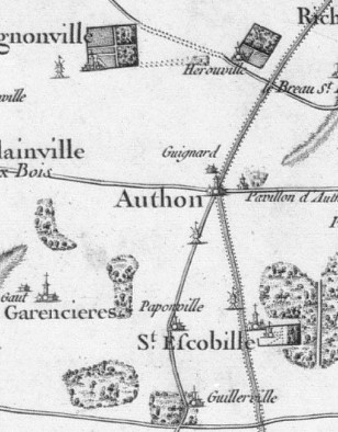 De Richarville à Saint-Escobille sur la carte de Cassini de 1756