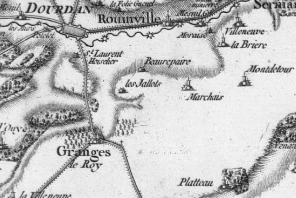 De Roivuille à Marchais sur la carte de Cassini de 1756