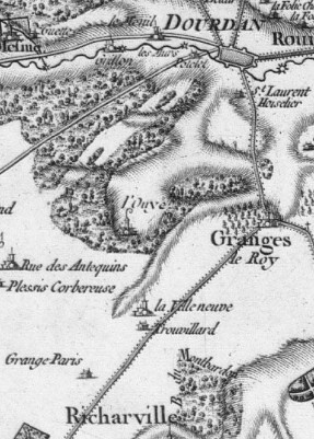 De Dourdan à Richarville sur la carte de Cassini de 1756
