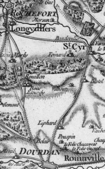 De Dourdan à Rochefort sur la carte de Cassini de 1756