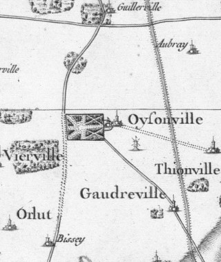 De Guillerville à Bissey sur la carte de Cassini de 1756