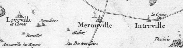 Mérouville sur la carte de Cassini de 1756