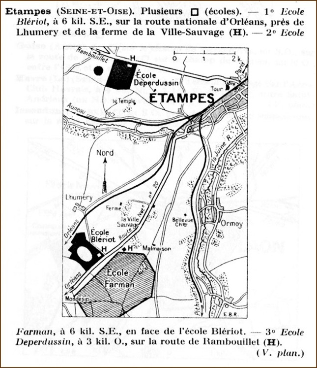 Carte des trois aérodromes d'Etampes en 1912