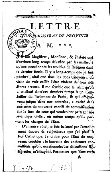 Henri Jabineau: Lettre d'un magistrat de province (1788)