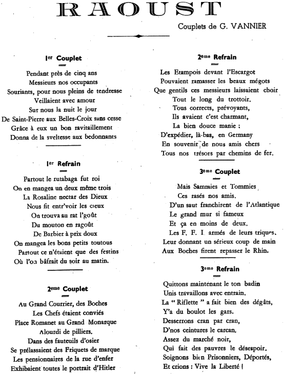 C. Vannier: Raoust (chanson à l'occasion de la Libération d'Etampes, 1944)