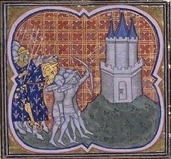 Siège de Melun par Robert II le Pieux (Grandes Chroniques de France, manuscrit du XIVe siècle, © BNF)