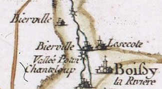 Les deux moulins de Bierville sur la carte de Cassini de 1756