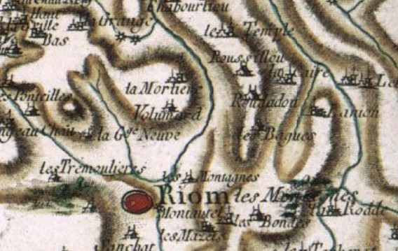L'Estampe, hameau de Riom-ès-Montagnes (Cantal) sur la carte de Cassini de 1783