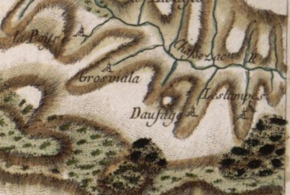 L'Estampe, hameau de Chasseradès (Lozère) sur la carte de Cassini de 1777