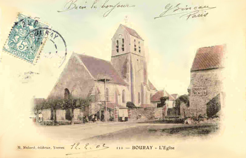 Bouray (carte postale Mulard n°111 colorisée: L'Eglise)