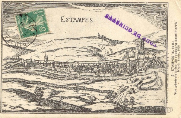 Etampes en 1636 (gravure de Tassin, carte postale de Paul Allorge n°2)