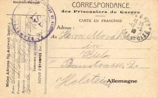 Carte postale expédiée le 12 février 1919, recto