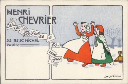 Carte dessinée par Géo Dorival pour la boutique d'Henri Chevrier