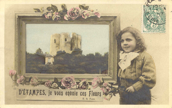 E.A.: Enfant et composition fleurie autour de la Tour de Guinette