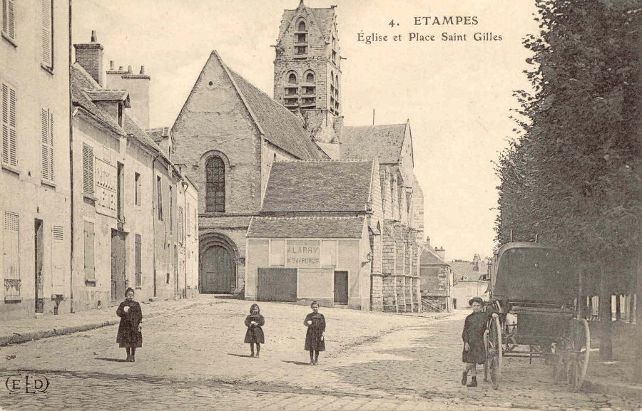 Ernest Le Deley: Etampes, Eglise et Place Saint Gilles (1908)