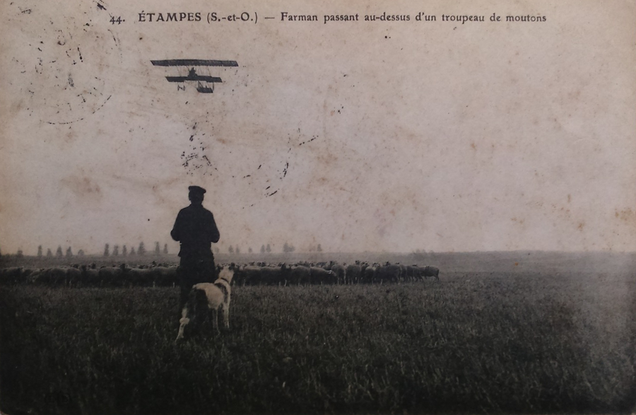 Ernest Le Deley: Farman passant au-dessus d'un troupeau de moutons (1912)