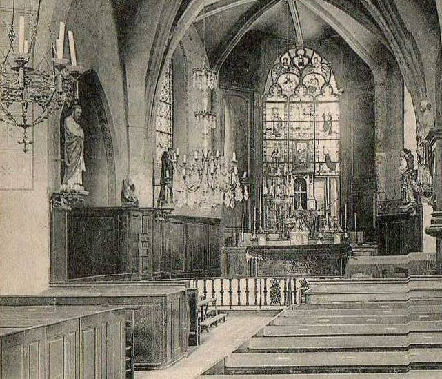 Intérieur de l'église de Lardy (détail de la carte Mulard n°7, vers 1903)